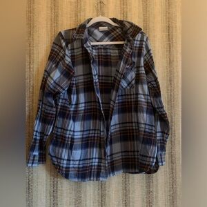 Columbia Flannel Top Button Up Women 1X Large Blue Orange Shirt Outdoor